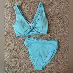Pink Lily NWT small blue Ribbed Bikini Set